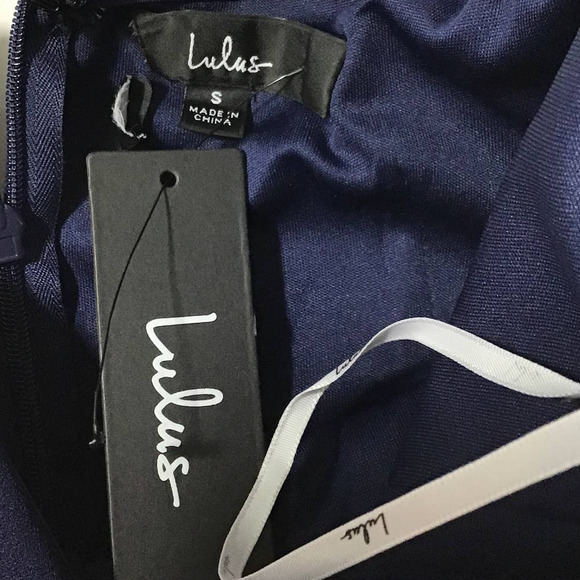 LULU'S SZ S Blue Height of Elegance Plunge Neck Mermaid Maxi Dress NWT 0B8 *flaw - Picture 9 of 14